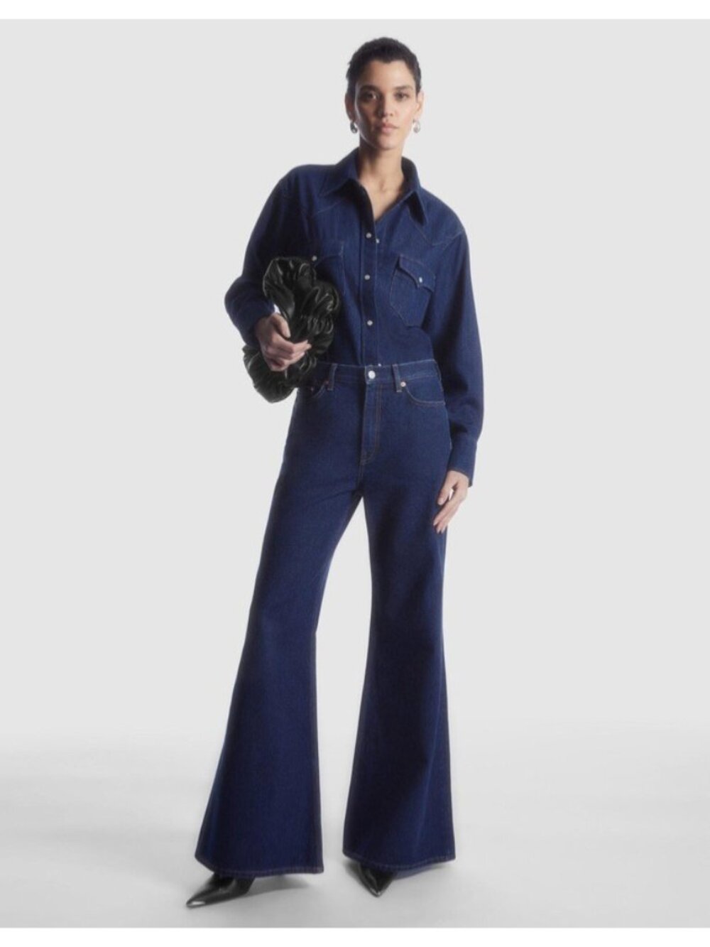 COS Ray Wide Leg Flare Hi-Rise Jeans Dark Wash Denim Women’s Size 26